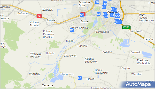 mapa Żdanów gmina Zamość, Żdanów gmina Zamość na mapie Targeo