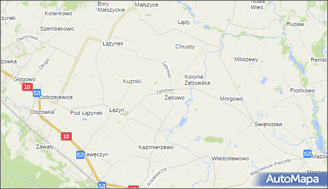 mapa Zębowo gmina Obrowo, Zębowo gmina Obrowo na mapie Targeo