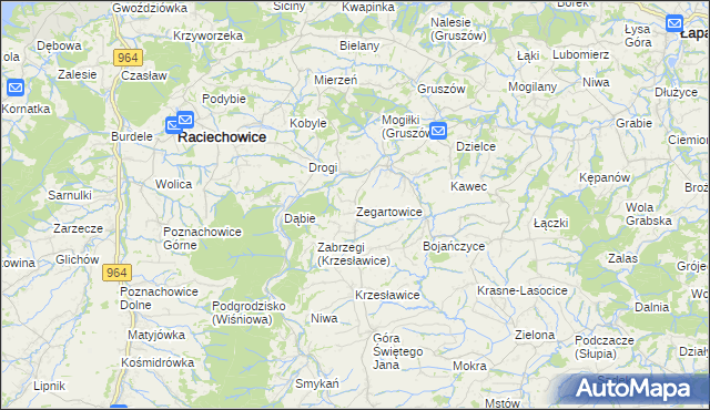 mapa Zegartowice gmina Raciechowice, Zegartowice gmina Raciechowice na mapie Targeo