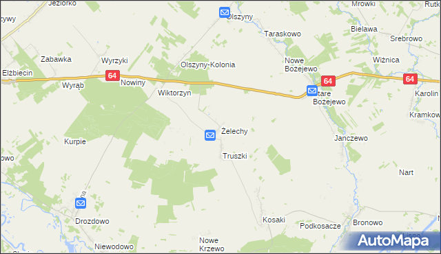 mapa Żelechy gmina Piątnica, Żelechy gmina Piątnica na mapie Targeo