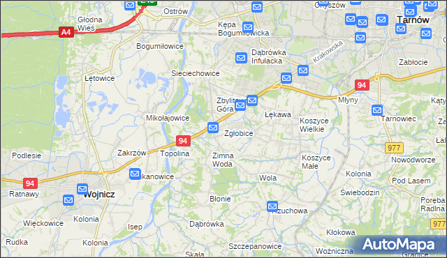 mapa Zgłobice, Zgłobice na mapie Targeo