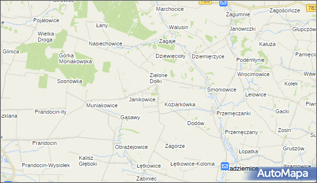 mapa Zielenice gmina Radziemice, Zielenice gmina Radziemice na mapie Targeo