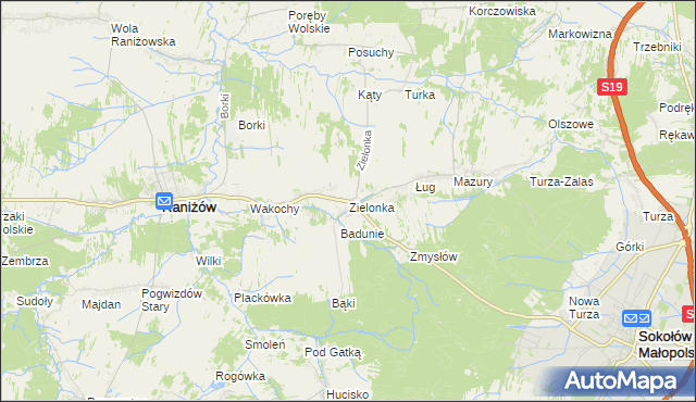 mapa Zielonka gmina Raniżów, Zielonka gmina Raniżów na mapie Targeo