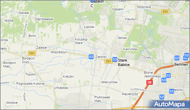 mapa Zielonki gmina Stare Babice, Zielonki gmina Stare Babice na mapie Targeo