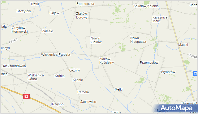 mapa Złaków Kościelny, Złaków Kościelny na mapie Targeo