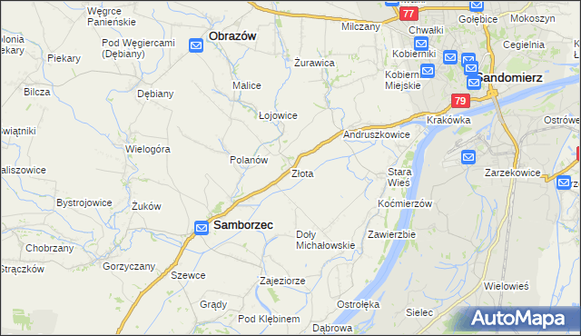 mapa Złota gmina Samborzec, Złota gmina Samborzec na mapie Targeo