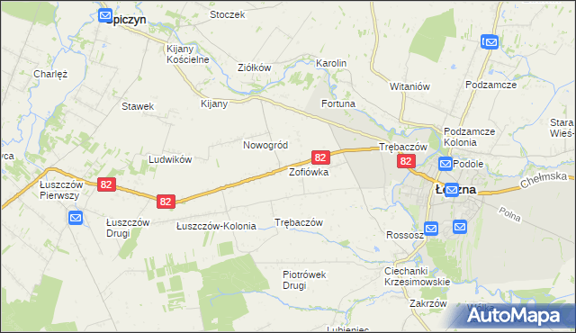 mapa Zofiówka gmina Łęczna, Zofiówka gmina Łęczna na mapie Targeo