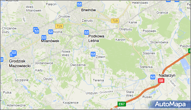 mapa Żółwin gmina Brwinów, Żółwin gmina Brwinów na mapie Targeo