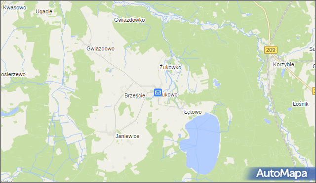 mapa Żukowo gmina Sławno, Żukowo gmina Sławno na mapie Targeo