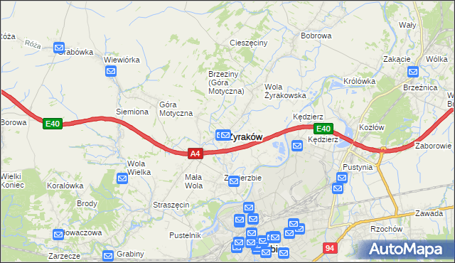 mapa Żyraków, Żyraków na mapie Targeo