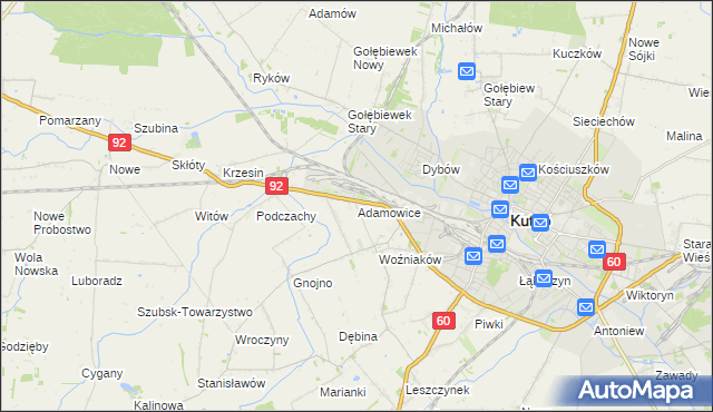 mapa Adamowice gmina Kutno, Adamowice gmina Kutno na mapie Targeo