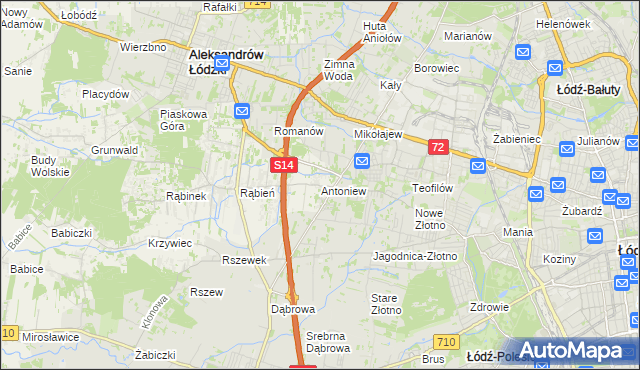 mapa Antoniew gmina Aleksandrów Łódzki, Antoniew gmina Aleksandrów Łódzki na mapie Targeo