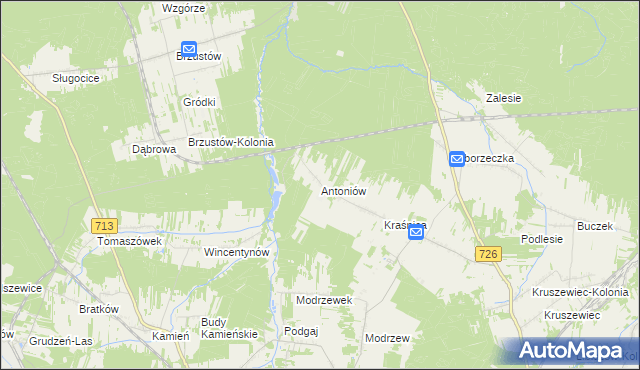 mapa Antoniów gmina Opoczno, Antoniów gmina Opoczno na mapie Targeo