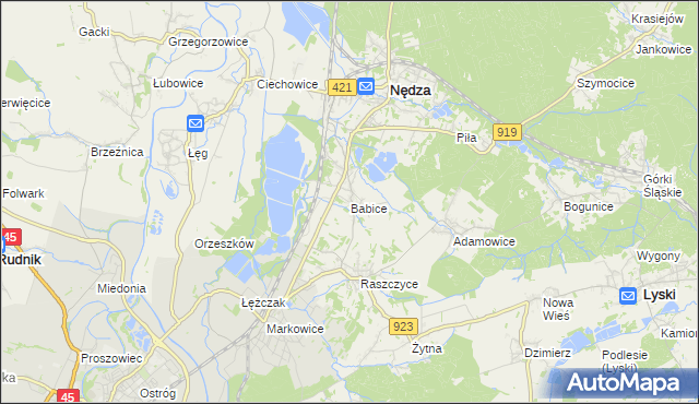 mapa Babice gmina Nędza, Babice gmina Nędza na mapie Targeo