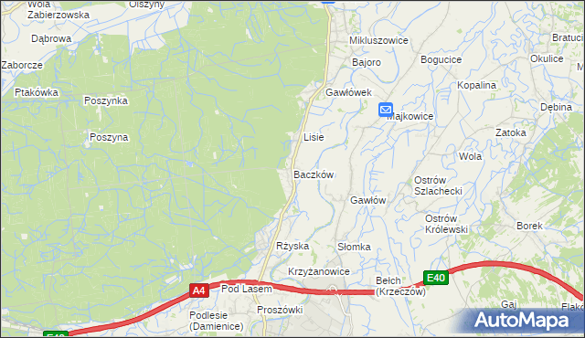 mapa Baczków gmina Bochnia, Baczków gmina Bochnia na mapie Targeo