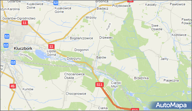 mapa Bąków gmina Kluczbork, Bąków gmina Kluczbork na mapie Targeo