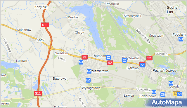 mapa Baranowo gmina Tarnowo Podgórne, Baranowo gmina Tarnowo Podgórne na mapie Targeo