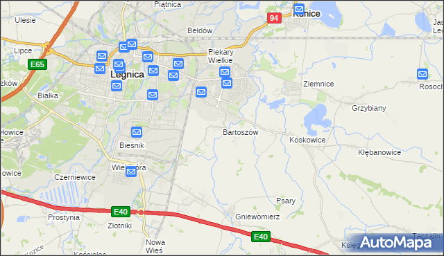 mapa Bartoszów gmina Legnickie Pole, Bartoszów gmina Legnickie Pole na mapie Targeo