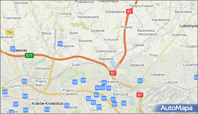 mapa Batowice, Batowice na mapie Targeo