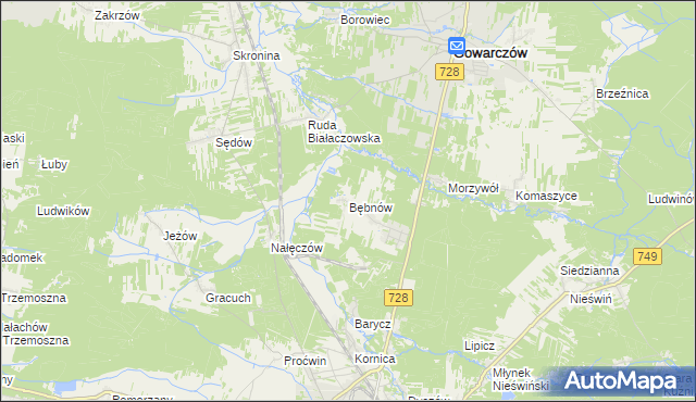 mapa Bębnów gmina Gowarczów, Bębnów gmina Gowarczów na mapie Targeo