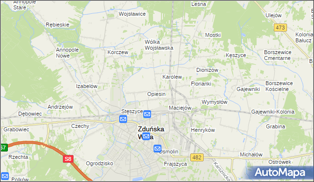 mapa Beniaminów gmina Zduńska Wola, Beniaminów gmina Zduńska Wola na mapie Targeo