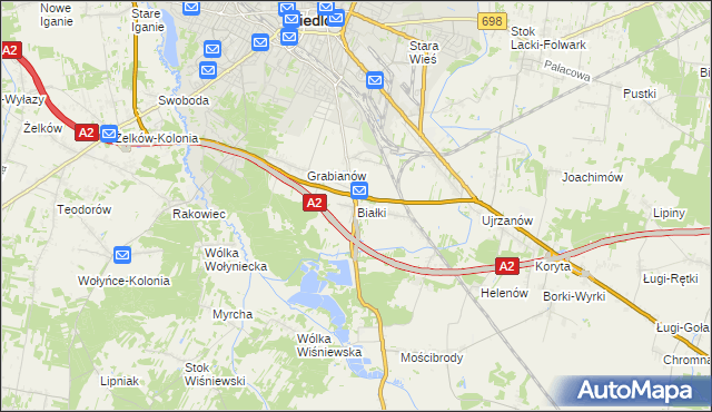 mapa Białki gmina Siedlce, Białki gmina Siedlce na mapie Targeo