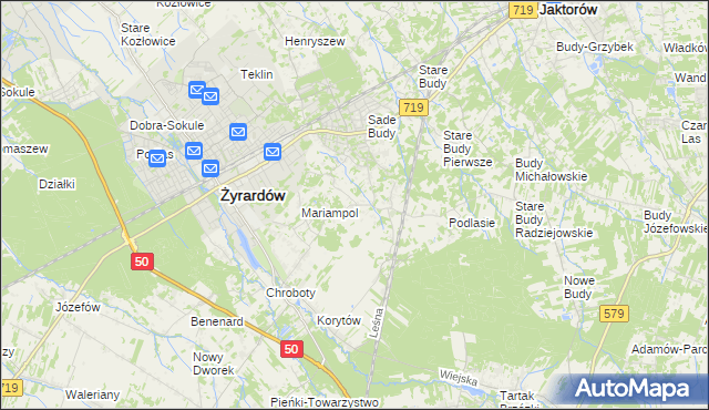 mapa Bieganów gmina Jaktorów, Bieganów gmina Jaktorów na mapie Targeo