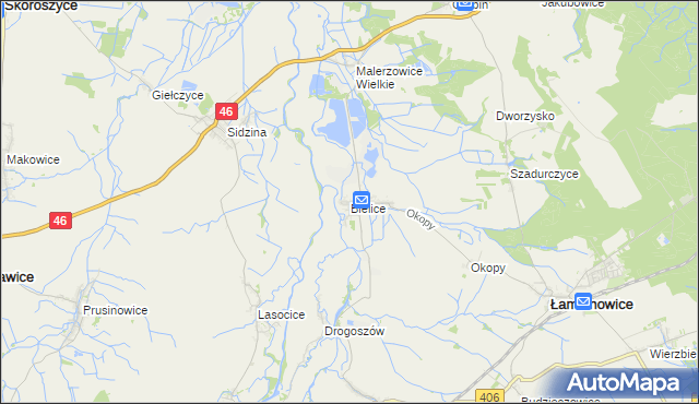 mapa Bielice gmina Łambinowice, Bielice gmina Łambinowice na mapie Targeo
