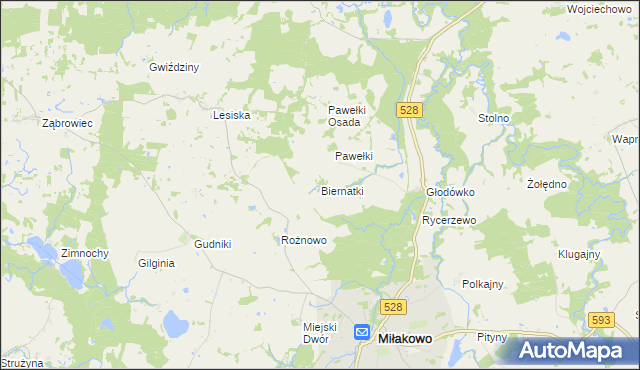 mapa Biernatki gmina Miłakowo, Biernatki gmina Miłakowo na mapie Targeo