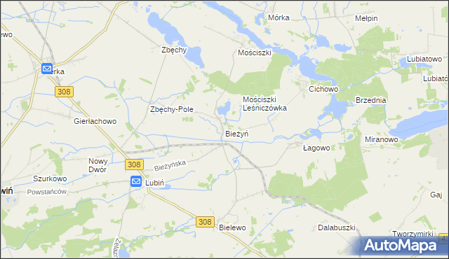 mapa Bieżyń, Bieżyń na mapie Targeo