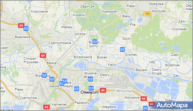 mapa Bobrek gmina Chełmek, Bobrek gmina Chełmek na mapie Targeo