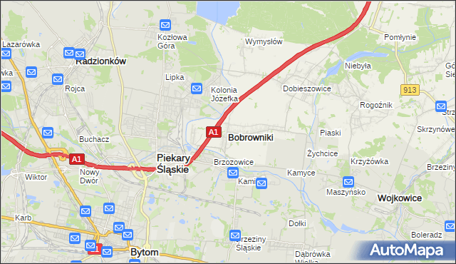 mapa Bobrowniki powiat będziński, Bobrowniki powiat będziński na mapie Targeo