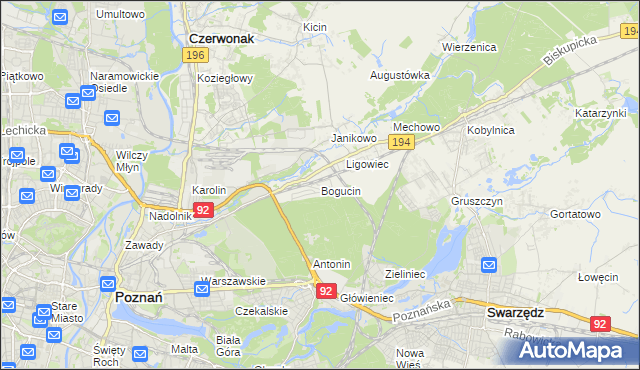 mapa Bogucin gmina Swarzędz, Bogucin gmina Swarzędz na mapie Targeo