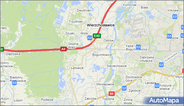 mapa Bogumiłowice gmina Wierzchosławice, Bogumiłowice gmina Wierzchosławice na mapie Targeo