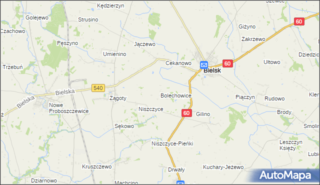 mapa Bolechowice gmina Bielsk, Bolechowice gmina Bielsk na mapie Targeo