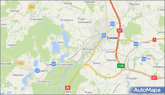 mapa Borkowo gmina Żukowo, Borkowo gmina Żukowo na mapie Targeo