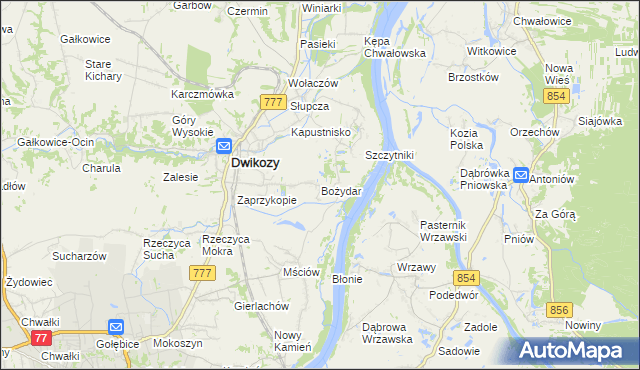 mapa Bożydar gmina Dwikozy, Bożydar gmina Dwikozy na mapie Targeo