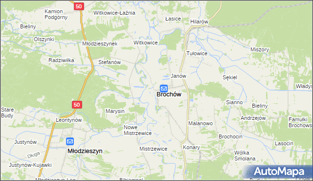 mapa Brochów powiat sochaczewski, Brochów powiat sochaczewski na mapie Targeo