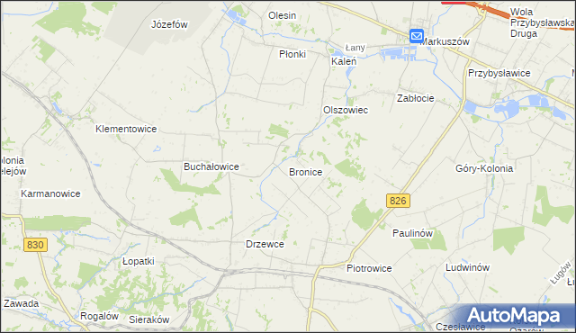 mapa Bronice gmina Nałęczów, Bronice gmina Nałęczów na mapie Targeo