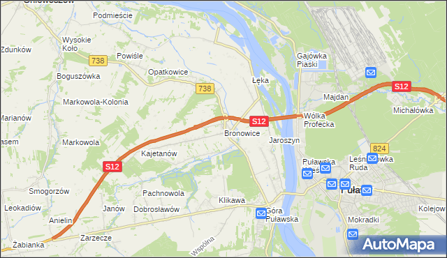 mapa Bronowice gmina Puławy, Bronowice gmina Puławy na mapie Targeo