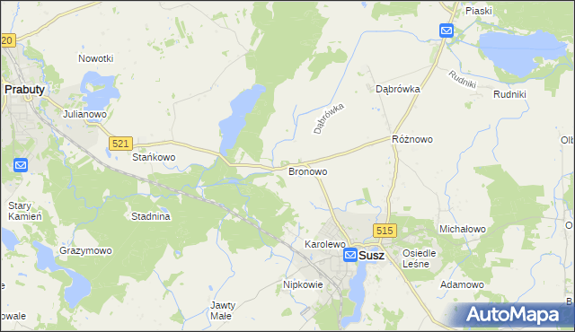 mapa Bronowo gmina Susz, Bronowo gmina Susz na mapie Targeo