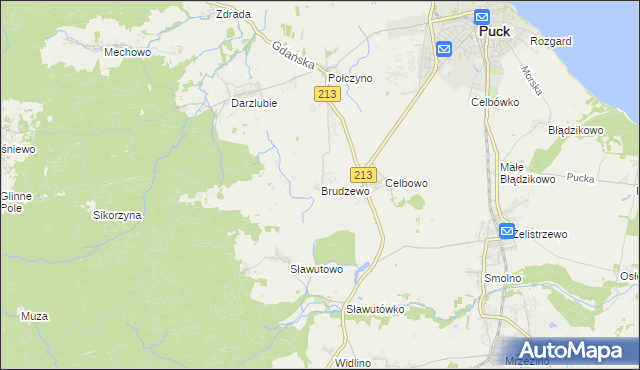 mapa Brudzewo gmina Puck, Brudzewo gmina Puck na mapie Targeo