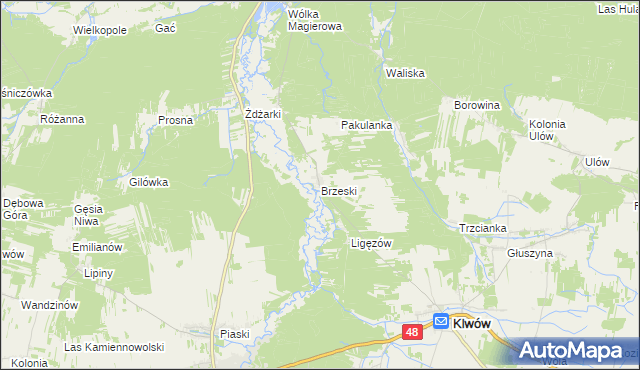 mapa Brzeski gmina Klwów, Brzeski gmina Klwów na mapie Targeo