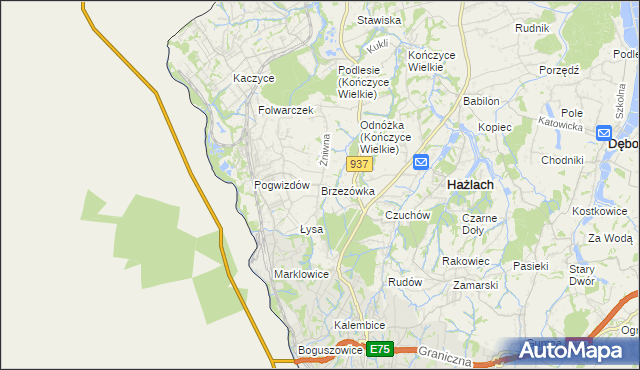 mapa Brzezówka gmina Hażlach, Brzezówka gmina Hażlach na mapie Targeo
