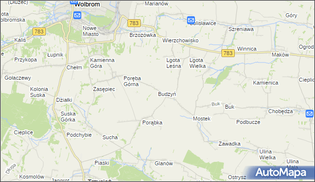 mapa Budzyń gmina Wolbrom, Budzyń gmina Wolbrom na mapie Targeo