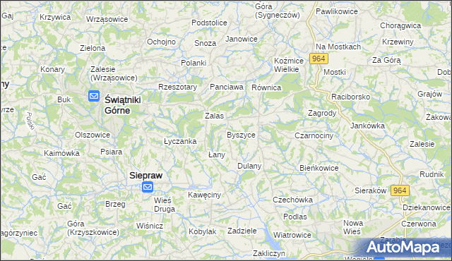 mapa Byszyce, Byszyce na mapie Targeo