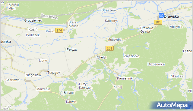 mapa Chełst gmina Drawsko, Chełst gmina Drawsko na mapie Targeo
