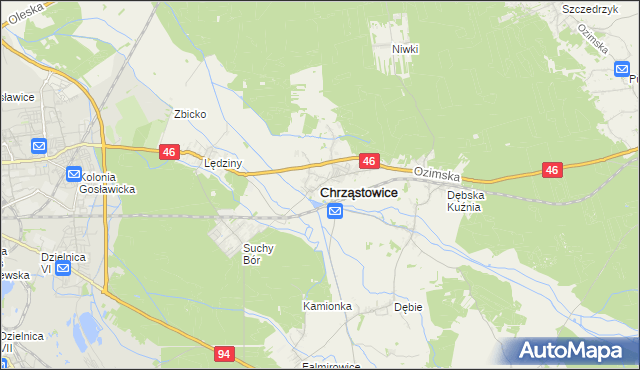 mapa Chrząstowice powiat opolski, Chrząstowice powiat opolski na mapie Targeo