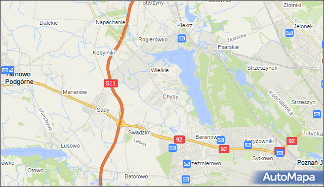 mapa Chyby gmina Tarnowo Podgórne, Chyby gmina Tarnowo Podgórne na mapie Targeo