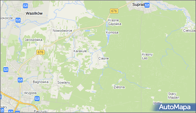 mapa Ciasne gmina Supraśl, Ciasne gmina Supraśl na mapie Targeo